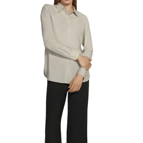 THEORY NWT Straight Cotton Button Shirt Wheat Sz L - Picture 3 of 11